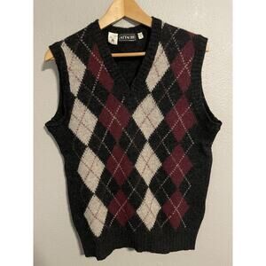 Vintage Attache Mens Sweater Vest Small Argyle Wool Stretch Grandpa Academia 90s